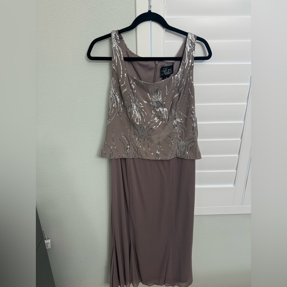 Brand new Alex Evenings Taupe and Silver Maxi Dress